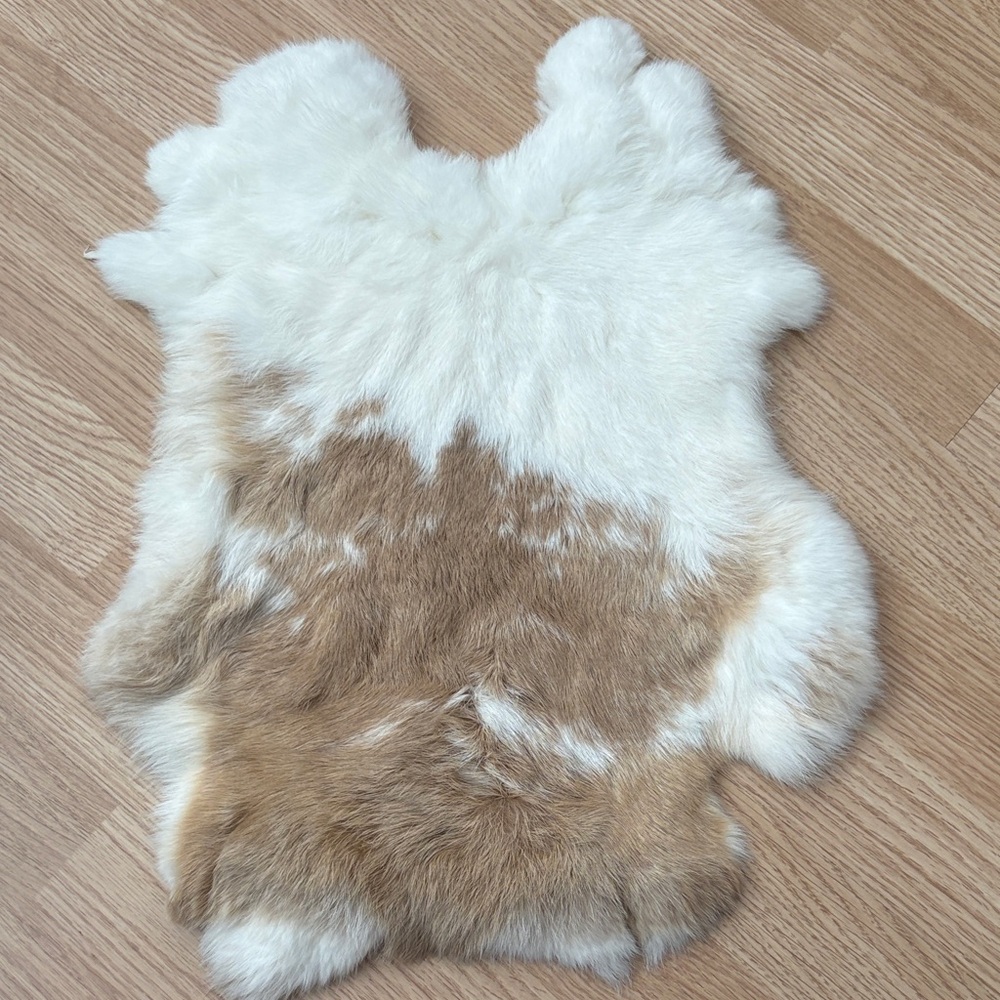 #A12 White Brown Rabbit Fur Pelt 14x18 Approx